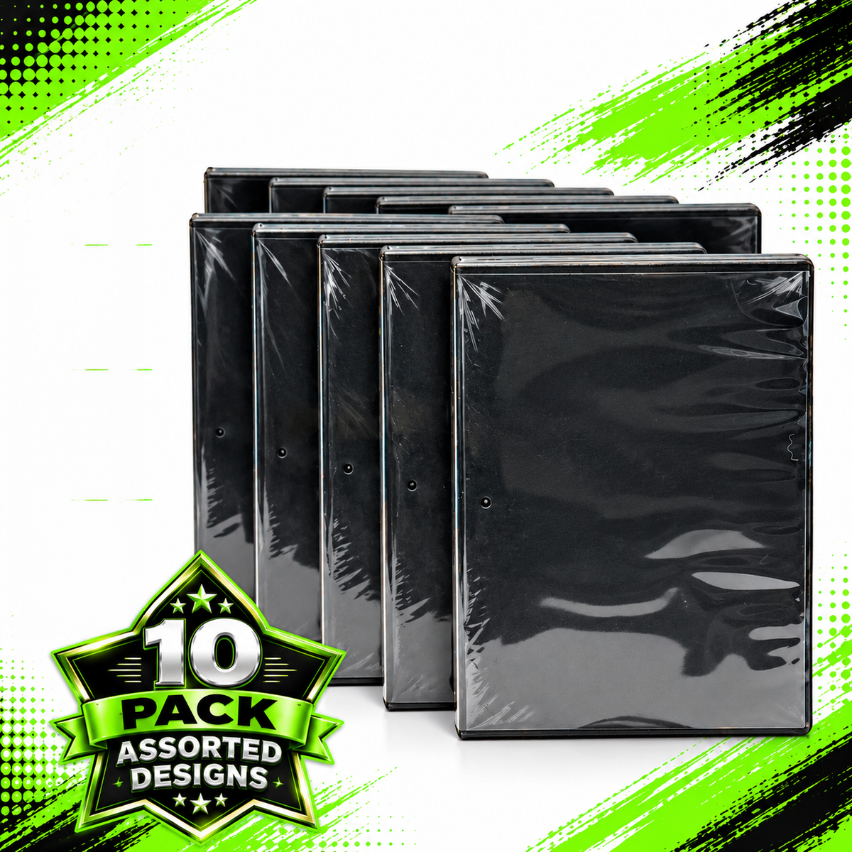 10 Pack DVD Case & Premium Foil Storage Organizer Set (5.5" x 7.5") – Assorted Designs