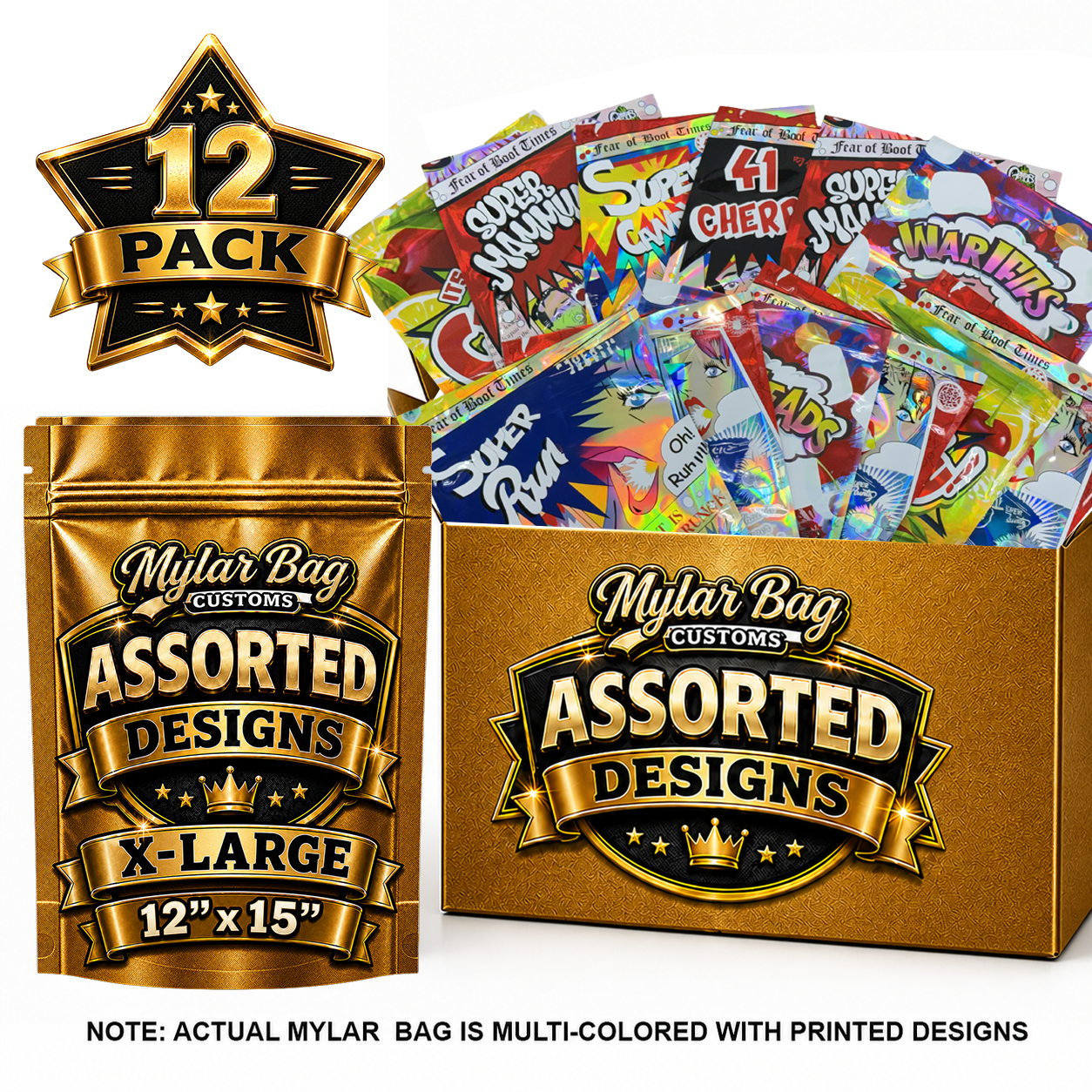 12 Pack X-Large (12" x 15") Premium Foil Storage Organizers – Assorted Designs