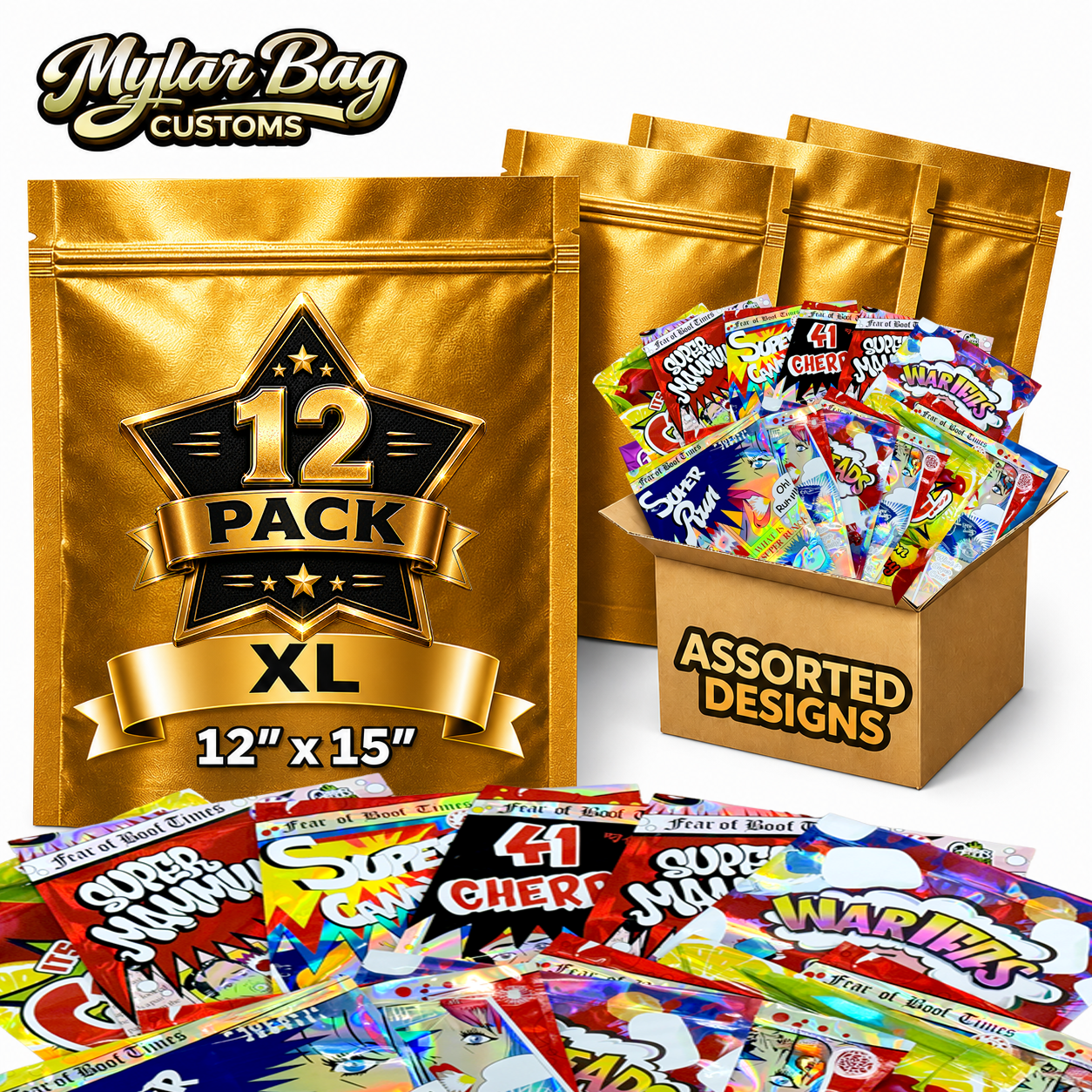 12 Pack X-Large (12" x 15") Premium Foil Storage Organizers – Assorted Designs