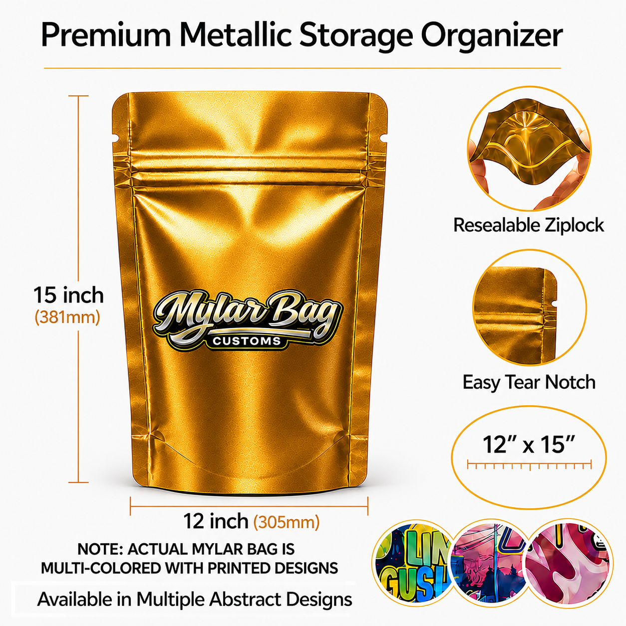 12 Pack X-Large (12" x 15") Premium Foil Storage Organizers – Assorted Designs