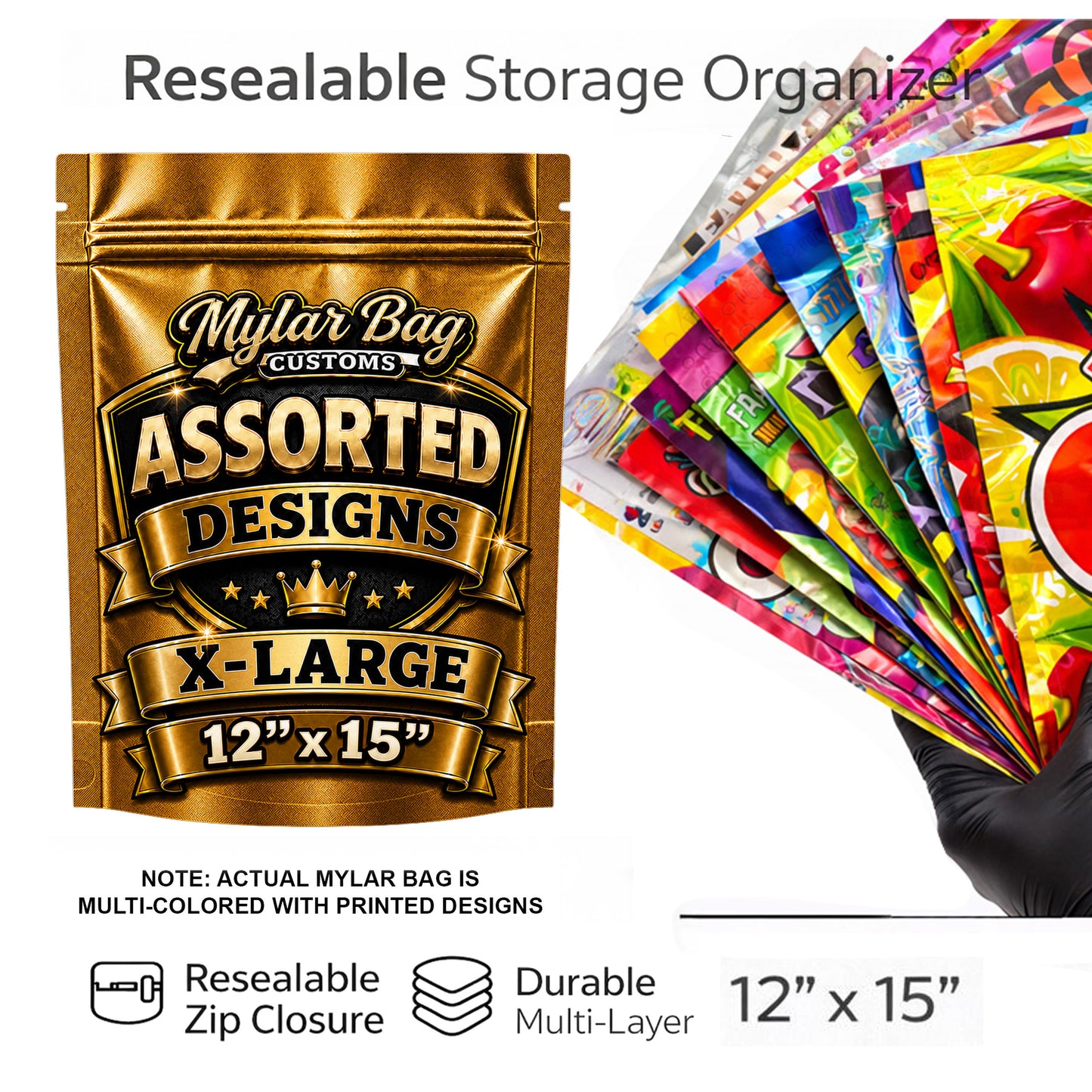 12 Pack X-Large (12" x 15") Premium Foil Storage Organizers – Assorted Designs