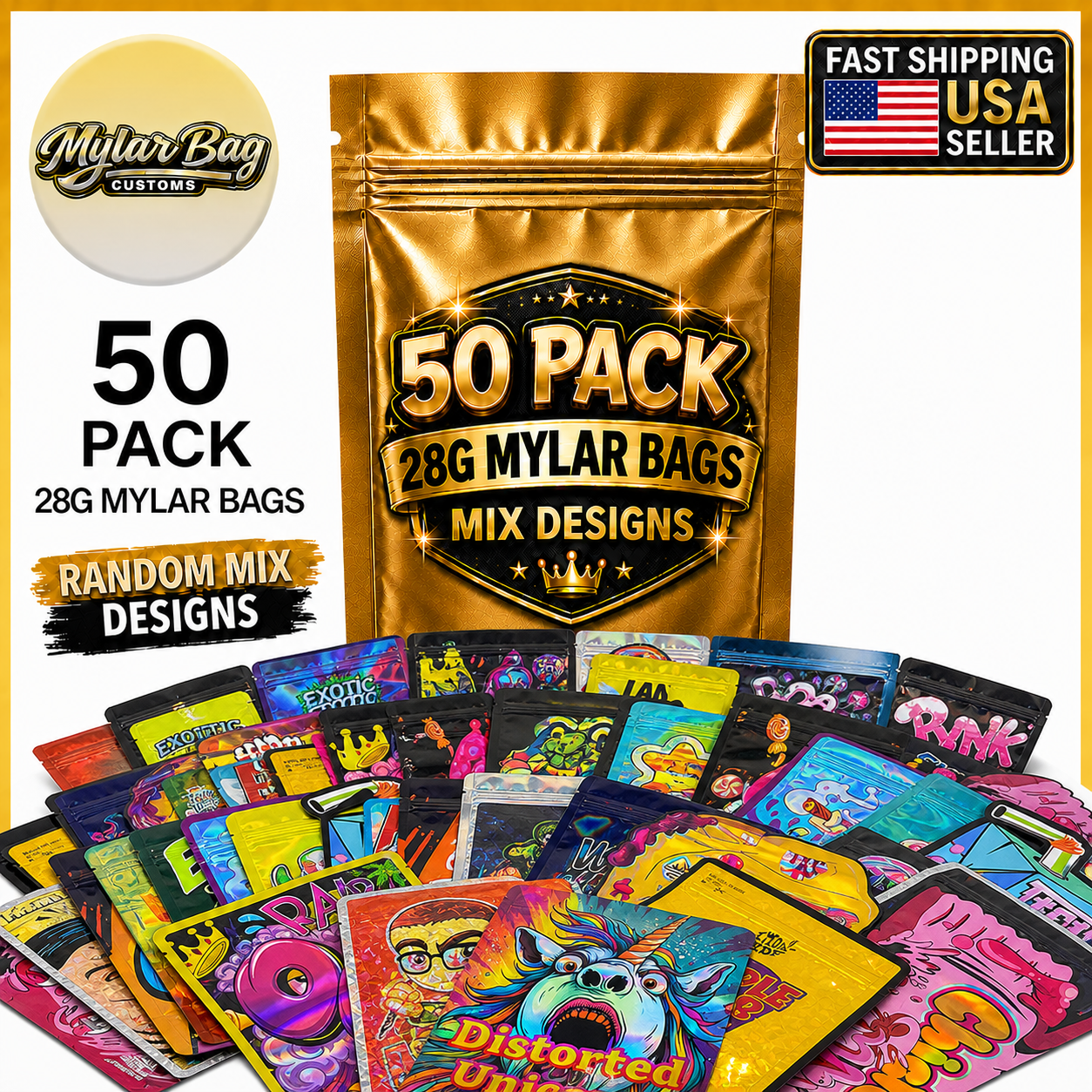 50 Pack Large (6" x 8") Premium Foil Storage Organizers – Assorted Designs