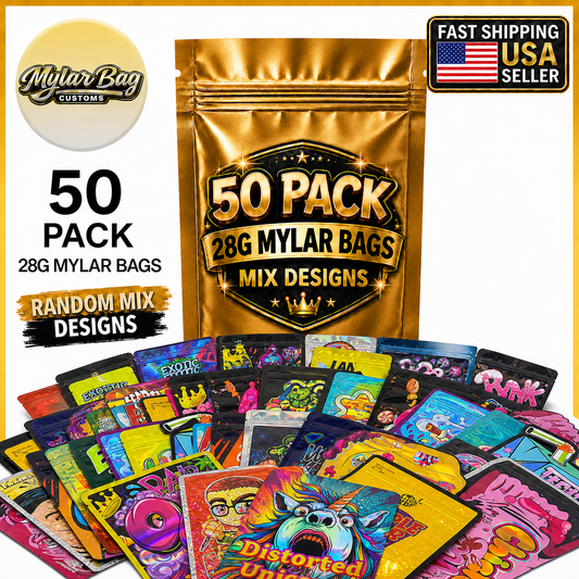 50 Pack Large (6" x 8") Premium Foil Storage Organizers – Assorted Designs
