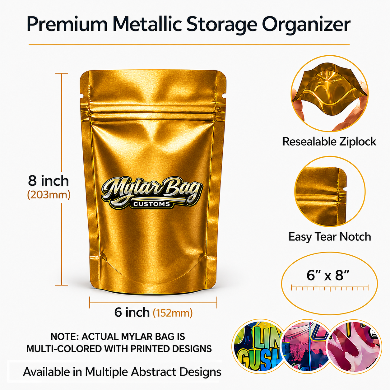 50 Pack Large (6" x 8") Premium Foil Storage Organizers – Assorted Designs