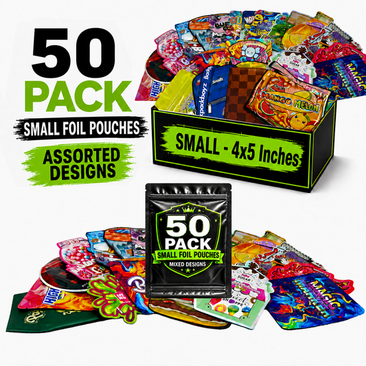 50 Pack Small (4" x 5") Premium Foil Storage Organizers – Assorted Designs