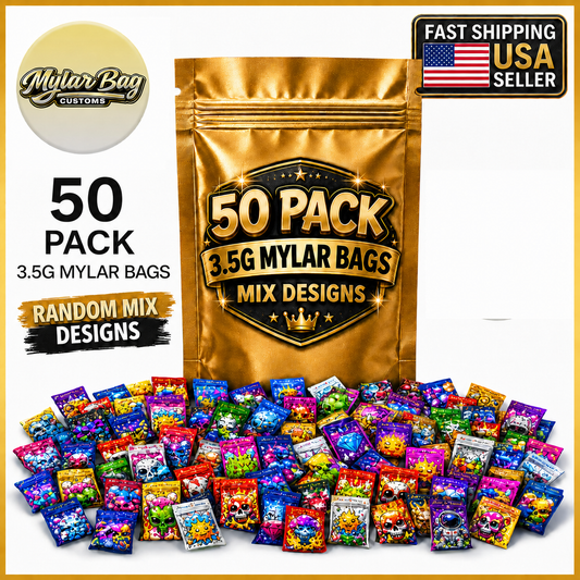 50 Pack Small (4" x 5") Premium Foil Storage Organizers – Assorted Designs