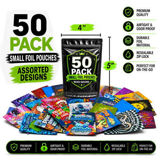 50 Pack Small (4" x 5") Premium Foil Storage Organizers – Assorted Designs