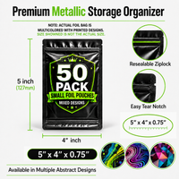 50 Pack Small (4" x 5") Premium Foil Storage Organizers – Assorted Designs