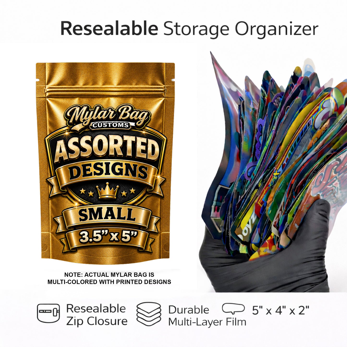 50 Pack Small (4" x 5") Premium Foil Storage Organizers – Assorted Designs