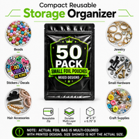 50 Pack Small (4" x 5") Premium Foil Storage Organizers – Assorted Designs