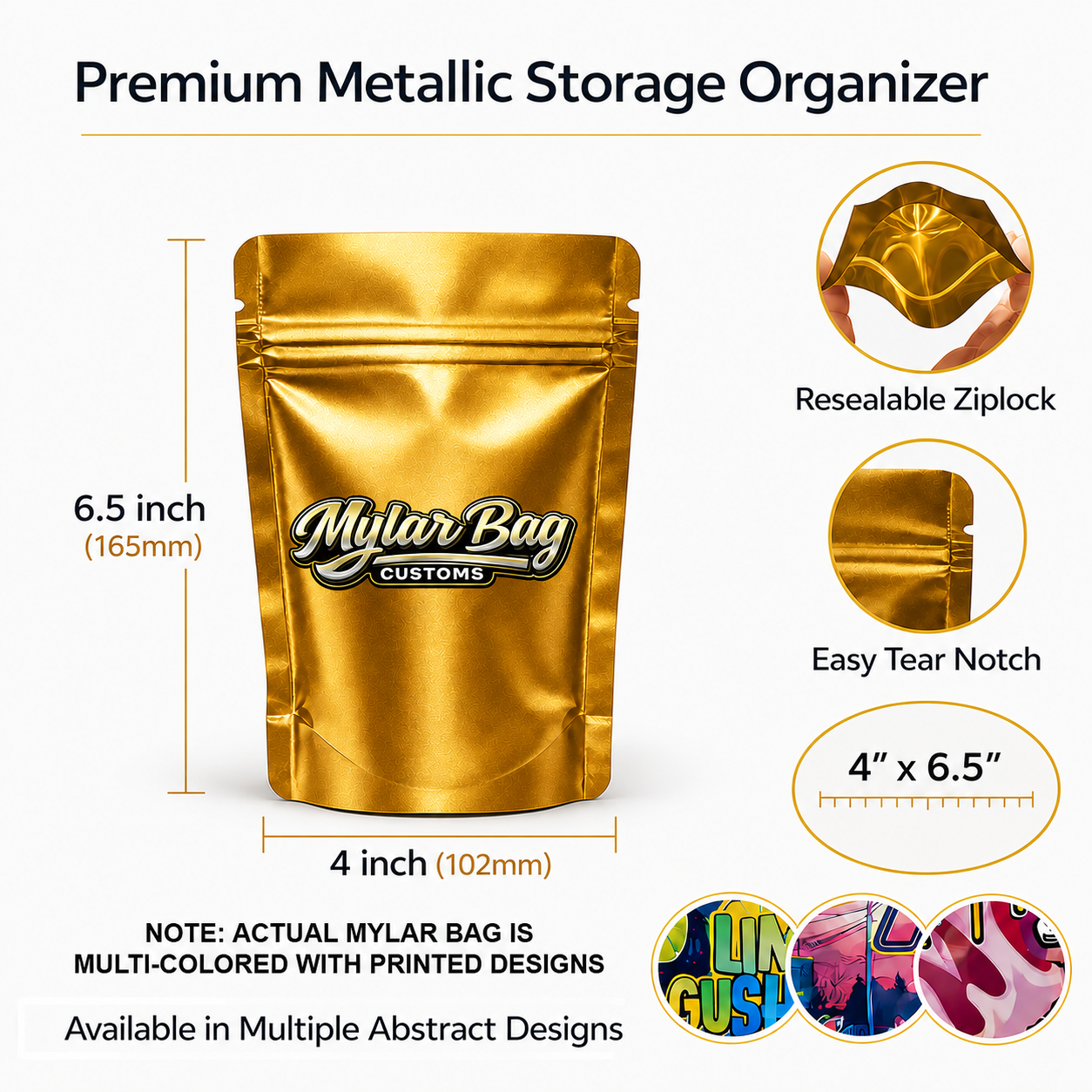 50 Pack Medium (4"x6.25") Premium Foil Storage Organizers – Assorted Designs