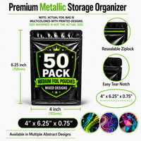 50 Pack Medium (4"x6.25") Premium Foil Storage Organizers – Assorted Designs