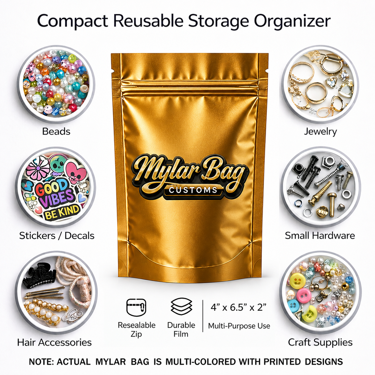 50 Pack Medium (4"x6.25") Premium Foil Storage Organizers – Assorted Designs